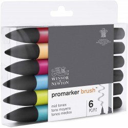 Set de 6 Promarker Brush Tons Moyens - Winsor & Newton