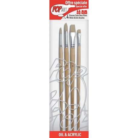 Pochette de 4 Pinceaux Rond Soies Beau Blanc - Pébéo