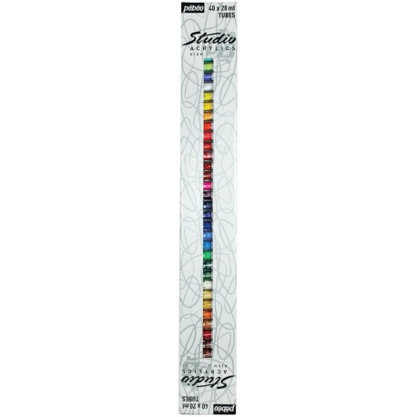Etui de 40 Tubes Studio Acryliques de 20 ml Assortis et Pinceau - Pébéo