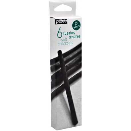 Boîte de 6 Fusains Tendres Noir 6-8 mm - Pébéo