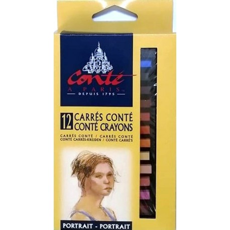 12 Pastel Carrée Assortis Portrait - Conté à Paris