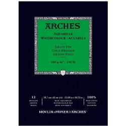Bloc aquarelle grain fin A3 300 gr 12 pages Naturel Blanc - Arches