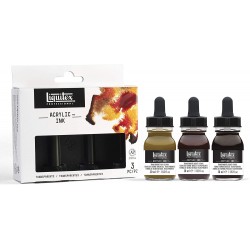 Set de 6 Encre Acrylique Professional Flacon 30ml Couleurs Feutrées + blanc - Liquitex