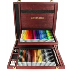 Coffret en bois 60 Crayons fusains pastel - CarbOthello -  Coloris assortis - Stabilo