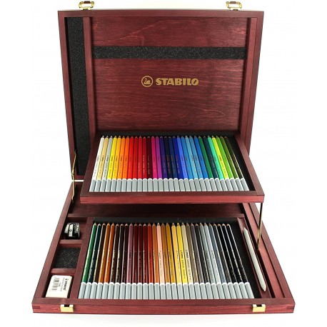 Coffret en bois 60 Crayons fusains pastel - CarbOthello -  Coloris assortis - Stabilo