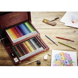 Coffret en bois 60 Crayons fusains pastel - CarbOthello -  Coloris assortis - Stabilo