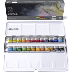 Boîte en métal Aquarelle Professional 24 demi-Godet - Winsor & Newton
