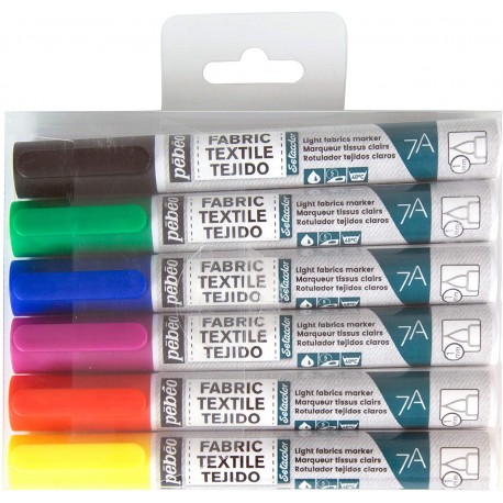 Set de 12 marqueurs fluo spécial tissu et textiles pointe pinceau 1mm - Pébéo