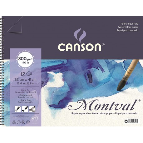 Album spirale fin 12 feuilles Aquarelles Montval 300 gr 32 x 41 cm - Canson