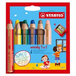 Set de 6 Crayons Woody Extra Large + Taille Crayon - Stabilo