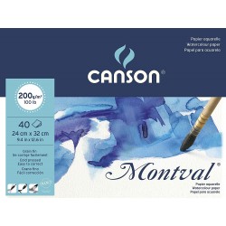 BLOC PAPIER AQUARELLE MONTVAL GRAIN FIN COLLÉ 4 CÔTÉS - CANSON- 200g/m²