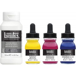 Set de 3 Encres Acryliques couleurs primaires 30 ml + Pouring - Liquitex