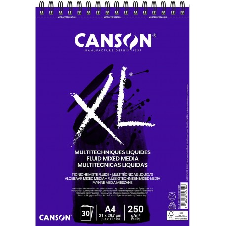 Bloc XL Fluid Mixed Media 30 feuilles 250g/m²  A4 - Canson