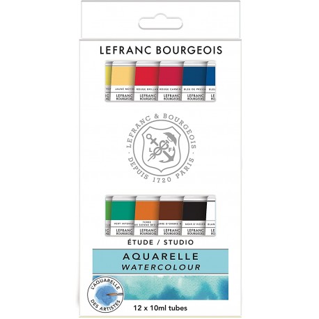 Set  de 12 Tubes Aquarelle étude 10 ml - Lefranc & Bourgeois