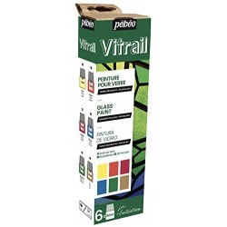 Set de 6 Flacons de 20 ml  Peinture sur verre Vitrail Couleurs Assorties - Pébéo