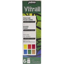 Set de 6 Flacons de 20 ml  Peinture sur verre Vitrail Couleurs Assorties - Pébéo