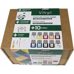 Set de 6 Flacons de 20 ml  Peinture sur verre Vitrail Couleurs Assorties - Pébéo