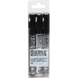 Set de 3 Marqueurs Acrylique Noir/Blanc/Or pointe 1.2 mm - Pébéo