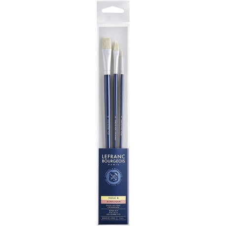 Set de 3 Brosse à poils de porc Bombé n°4, n°8, n°12 manche Long- Lefranc & Bourgeois