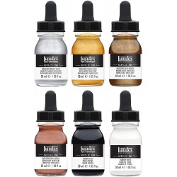Set de 6 Encre Acrylique Professional Flacon 30ml Couleurs Feutrées + blanc - Liquitex