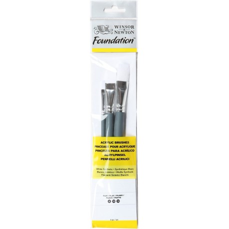 Set de 3 Pinceaux Plat Acrylique Synthétique Blanc  Fondation Manche Court - Winsor & Newton