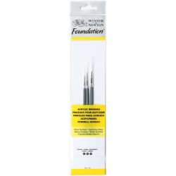 Set de 3 Pinceaux Rond Acrylique Synthétique Blanc  Fondation Manche Court - Winsor & Newton