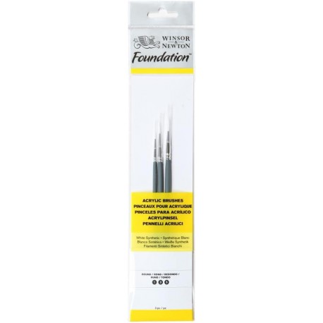 Set de 3 Pinceaux Rond Acrylique Synthétique Blanc  Fondation Manche Court - Winsor & Newton