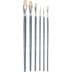 Set de 6 Pinceaux Huile Soie Naturelle Fondation Manche Long - Winsor & Newton