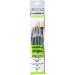 Set de 6 Pinceaux Huile Soie Naturelle Fondation Manche Court - Winsor & Newton