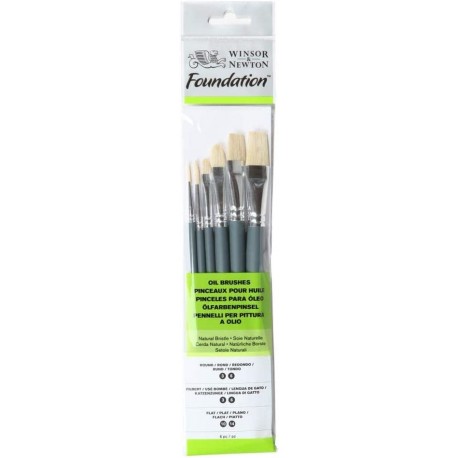 Set de 6 Pinceaux Huile Soie Naturelle Fondation Manche Court - Winsor & Newton