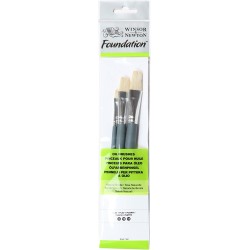 Set de 3 Pinceaux Huile Soie Naturelle Fondation Manche Court - Winsor & Newton
