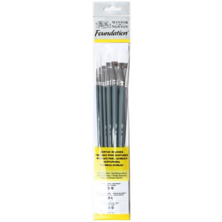 Set de 6 Pinceaux Acrylique Synthétique Blanc  Fondation Manche Long - Winsor & Newton