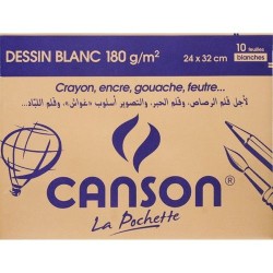 10 Feuilles de Dessin Blanc 180 g/m² - 32 x 24 cm - Canson